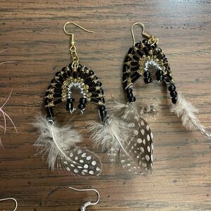 Handmade black and gold headdress earrings